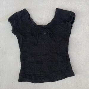 Vintage Black Crochet Summer Blouse